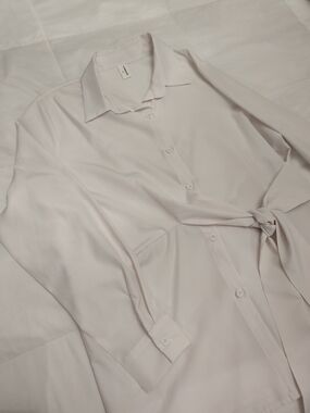 Commense White Tie-Waist Button-Up Blouse